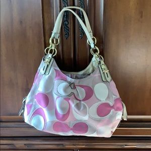 Coach Signature bag beige pink 3 compartment
